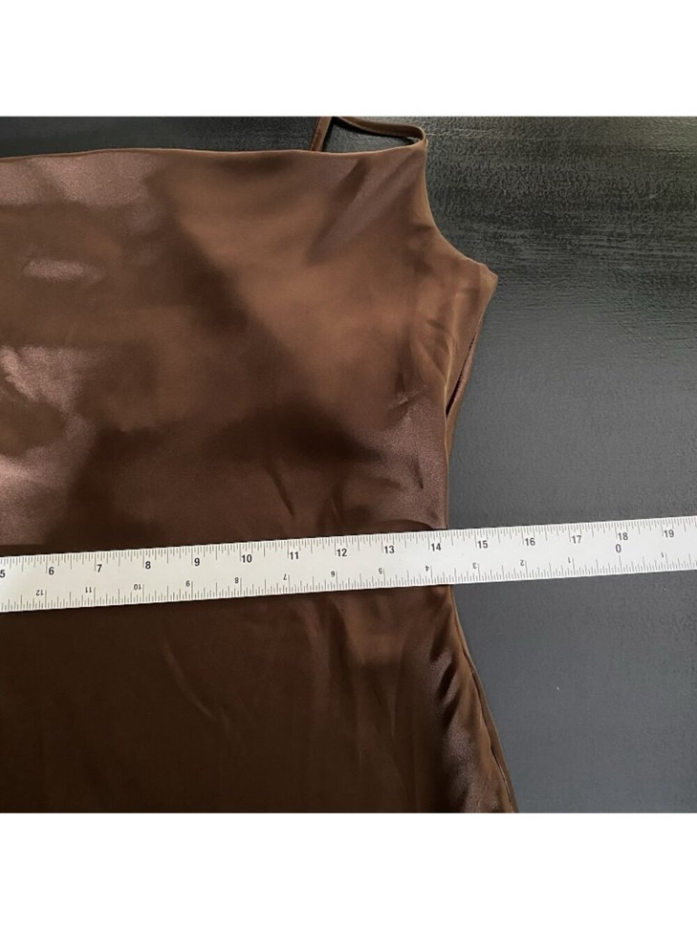 Windsor Satin Cowl Neck Midi Slip Dress M Chocolate Brown Slit Spaghetti Strap - Picture 14 of 15